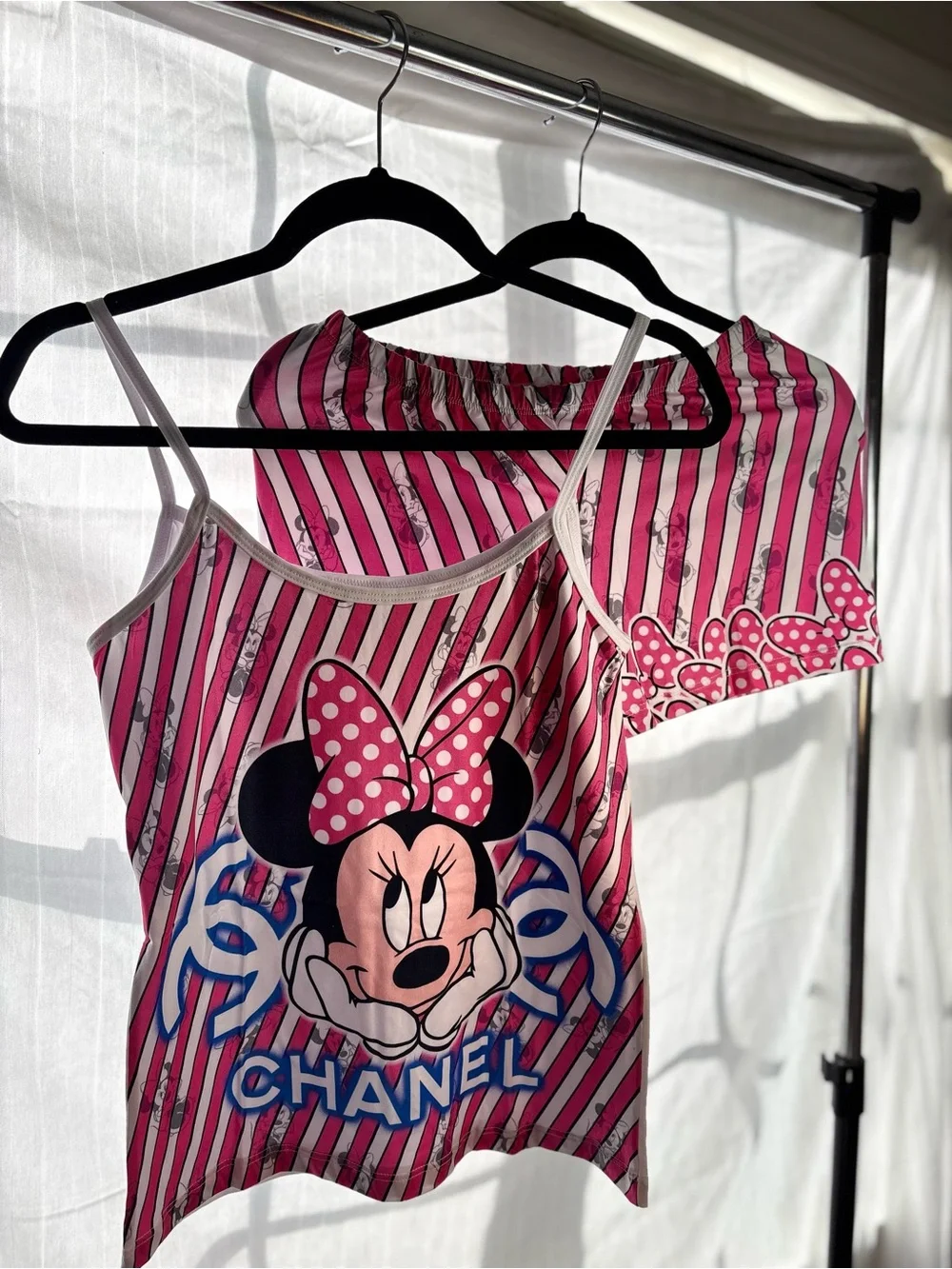 Pink Minnie Mouse Striped Tank & Shorts Set